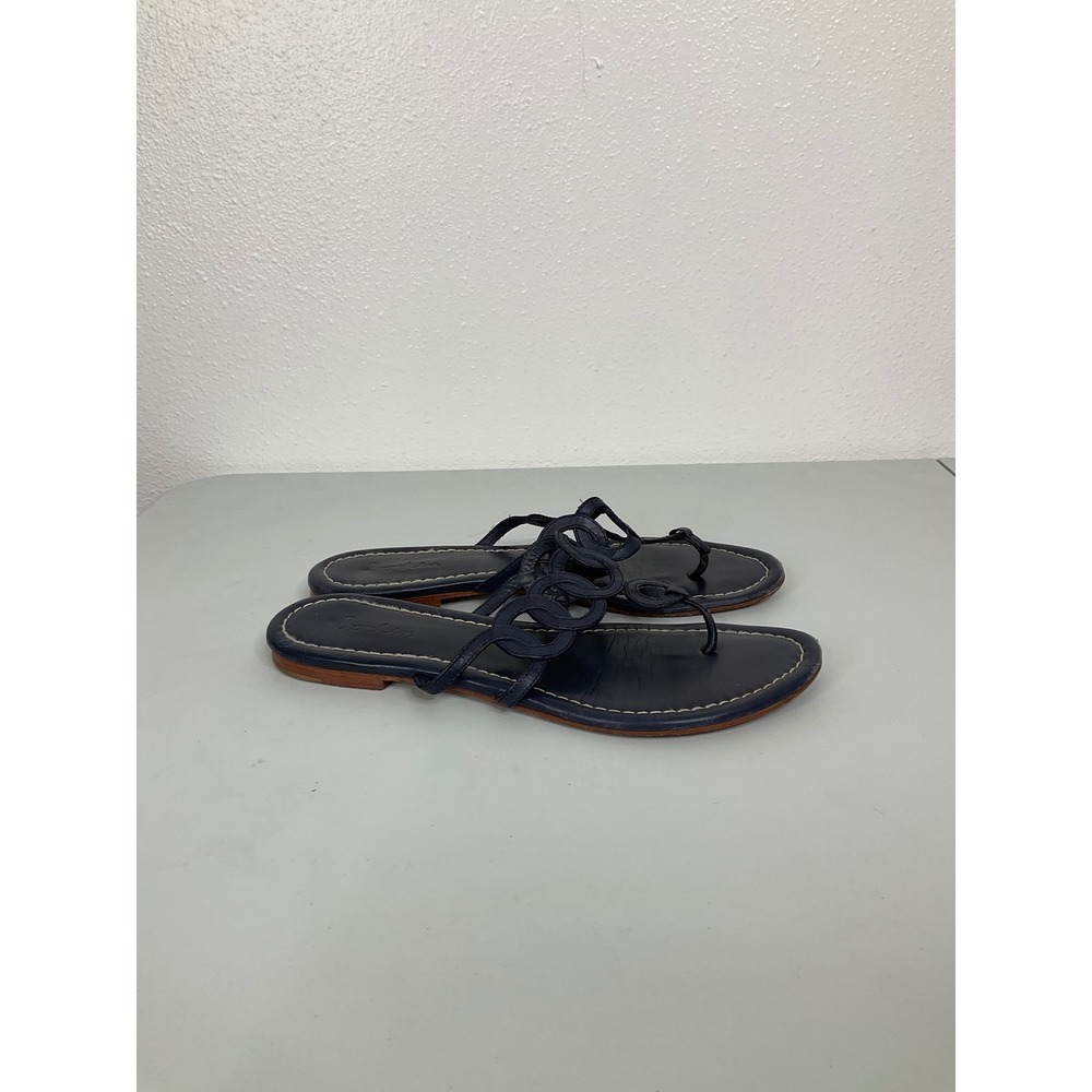 Boden‎ Womens Navy Blue Leather Interlocking Circle Thong Flat Sandals Size 41